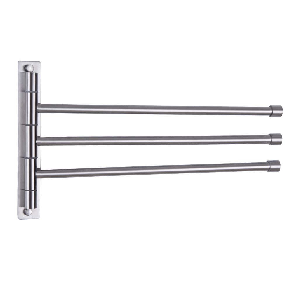 Photo 1 of GERZWY Bath Towel Holder Swing Out Towel Bar SUS 304 Stainless Steel Bathroom Hand Towel Rack 3-Bar Folding Arm Swivel Hanger Wall Mount Brushed Finish HYG03-LS