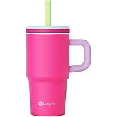 Luxgola Kids 20 oz Tumbler with Handle, Leak-Proof Screw-On Lid with Removable Silicone Straw, Spill Proof, Reusable Stainless Steel Insulated Water Bottle, Gifts for Boys and Girls, Rose Red Mix