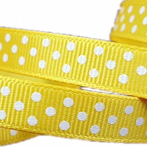 50 Yards/roll 3/8" Swiss Dots Printed Yellow Grosgrain Ribbons Hairbows Craft Supplies