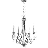Quorum 6054-5-64 Transitional Five Light Chandelier from Bryant Collection in Pewter, Nickel, Silver Finish,