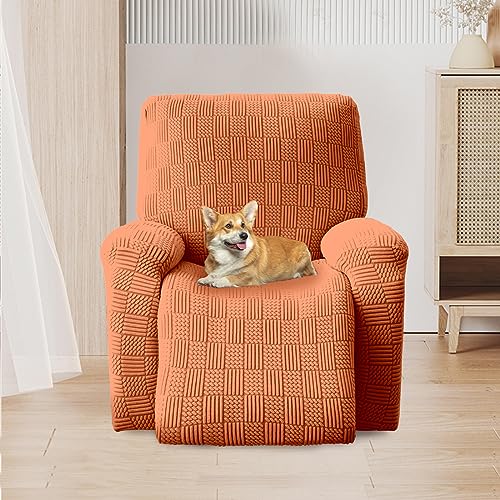 OKYUK Relax Armchair Cover, High Elasticity for Relax Reclining Armchair 4 Pieces Recliner Cover with Side Pockets, Removable and Washable Protective Covers (Orange Stripe)