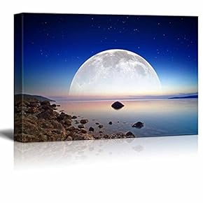 Canvas Prints Wall Art - Ship in a Drifting Bottle at Sea Retro Style | Modern Wall Decor/Home Decoration Stretched Gallery Canvas Wrap Giclee Print. Ready to Hang (12" x 18", Dark Blue Sky)