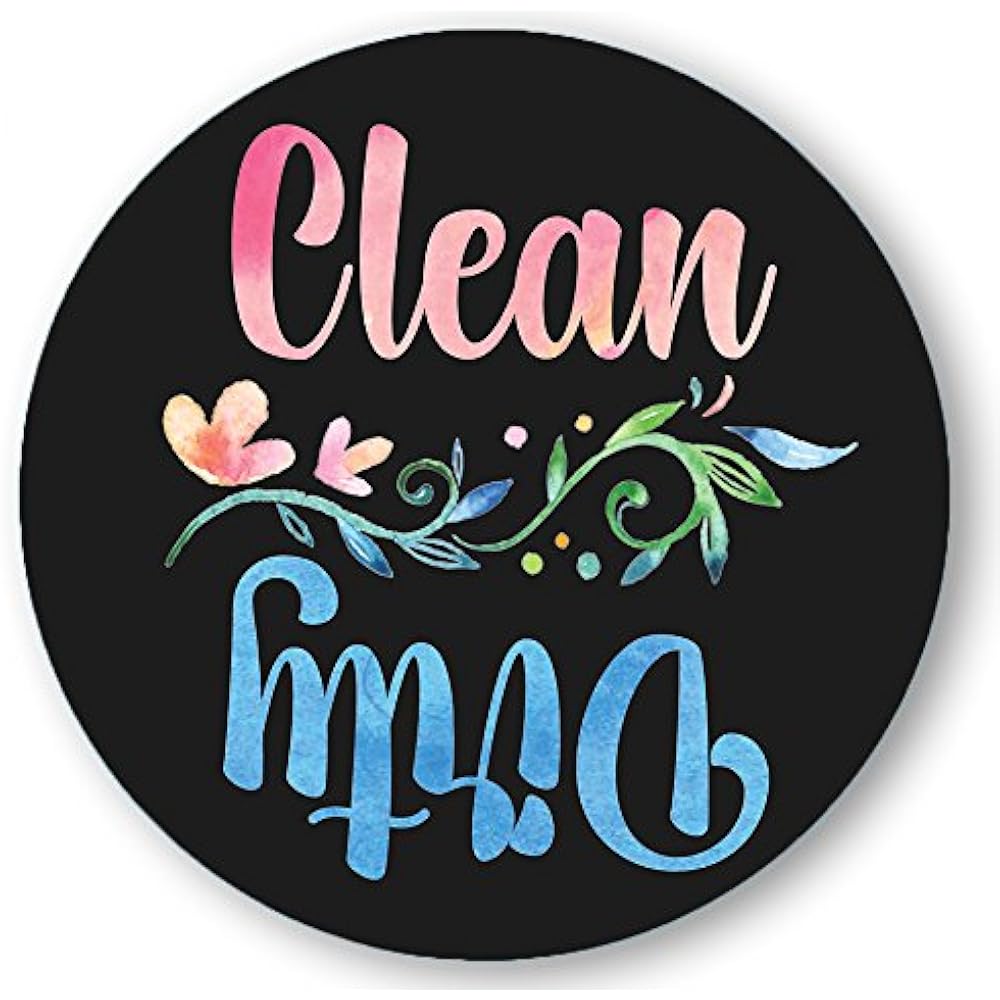 Dishwasher Clean Dirty Trendy Boho Watercolor Art 3 Inch Round