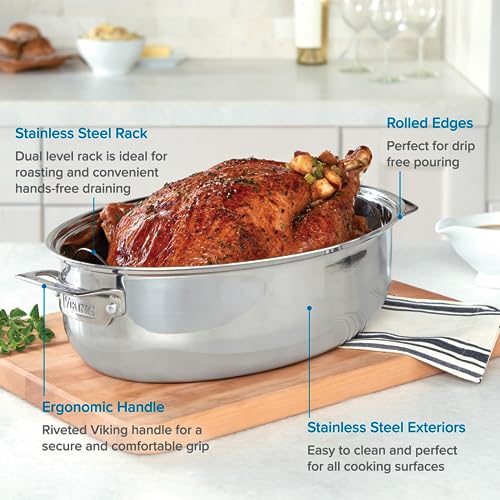 Viking Culinary 3Ply Stainless Steel Oval Roasting Pan, 8.5 Quart