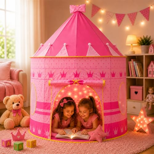 K-SELL IMPORTS, Barraca Infantil Cabana e Castelo da Princesa Rosa | Dobrável, Para Menina, Tenda Cabaninha
