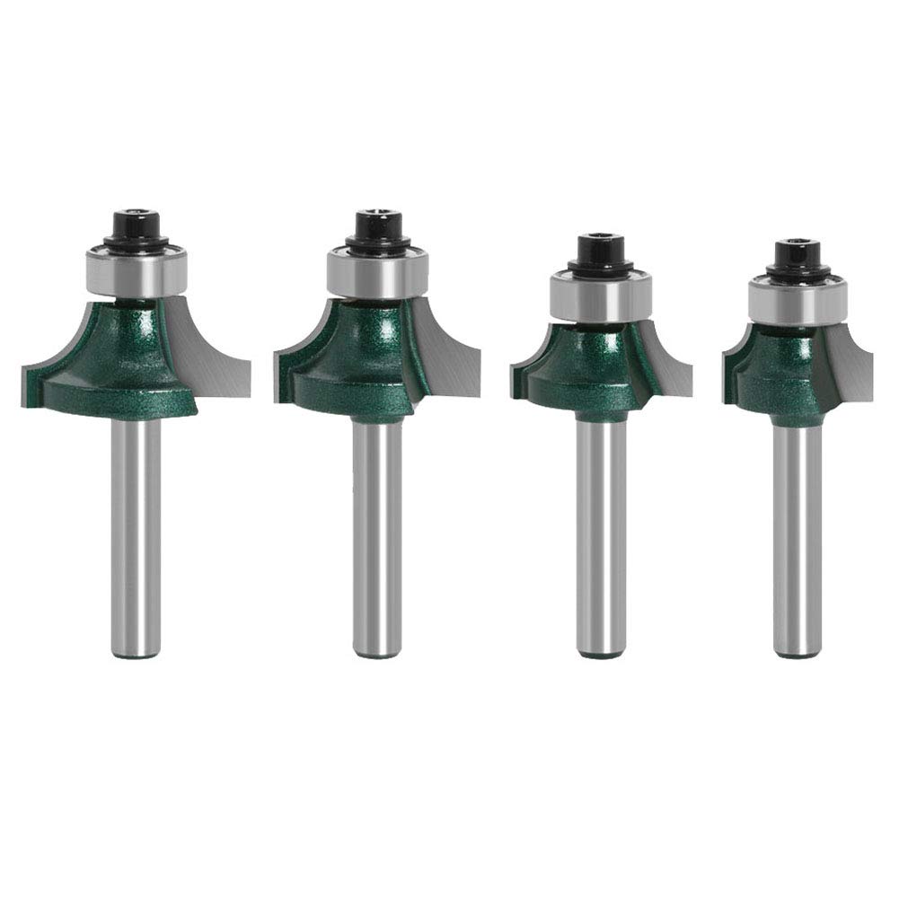 Gasea 4pcs 1/4" Shank Round Over Edging Router Bit Set, 5/16" 3/16" 1/4" 1/8" Radius Corner Rounding Edge-Forming Corner Woodworking Milling Cutter Tool