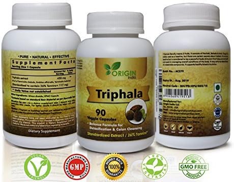 ORIGIN INDIA Triphala Capsules | 90 Vegan 450 Mg Pure Triphala Extract Capsules | 100% Natural Remedy for Detoxification & Rejuvenation