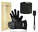 Silicone Oven Mitts Set including Kitchen Oven Gloves, Pot Holder and 1 Pastry Brush for Baking and Bbq Heat Resistant (Black)