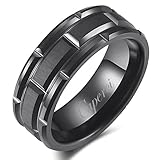 Caperci Men's 8mm Matrix Brick Pattern Black Tungsten Wedding Band Ring Size 8-13
