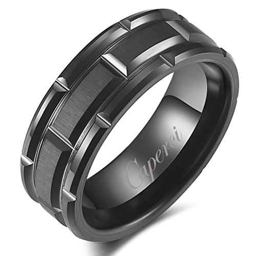 Caperci men s 8mm brick pattern black tungsten wedding …