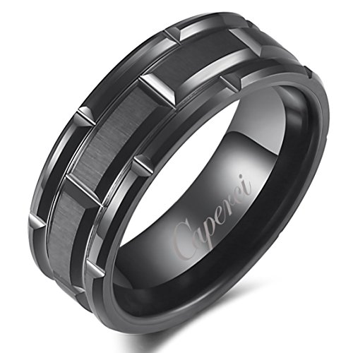 Caperci Men's 8mm Matrix Brick Pattern Black Tungsten Wedding Band Ring Size 12.5