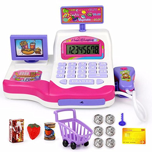 Kanzd Children Pretend Toy Shopping Electronic Cash Register Realistic Actions & Sound (Pink)
