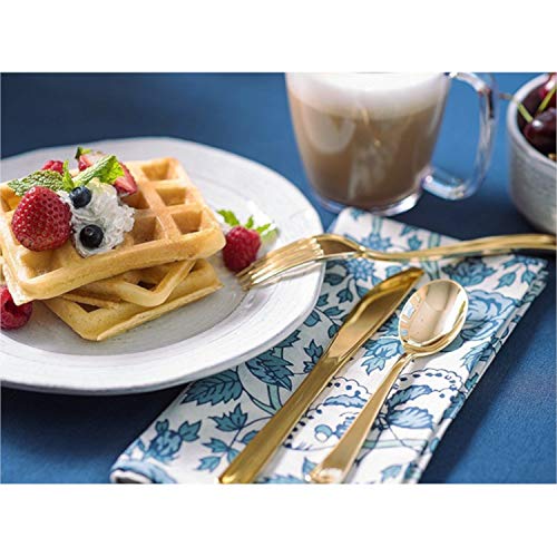 225 Piece Disposable Plastic Cutlery Set in Gold by Eleganza - Seats 75 Guests - Silverware Flatware Tableware for Weddings and Special Occasions