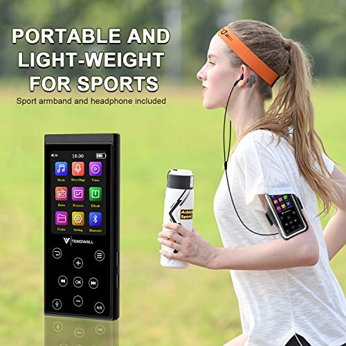 MP3 Player, 16GB MP3 Player with Bluetooth 4.2, Portable HiFi Lossless Sound MP3 Music Player with FM Radio/Voice Recorder/E-book, 2.4'' Screen, Support up to 128GB (Sport Armband, Headphone Included)