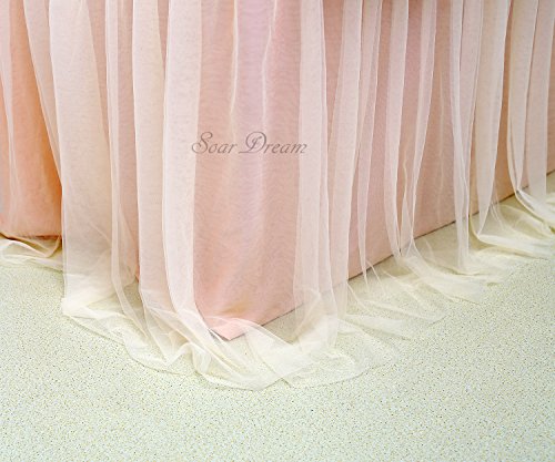 Fanqisi Tulle Table Skirt 3 Yard Light Peach Fluffy Satin Craft Table Skirting for Sweetheart Cake Table Event Birthdays Rectangle Table Decoration - Thumbnail 6