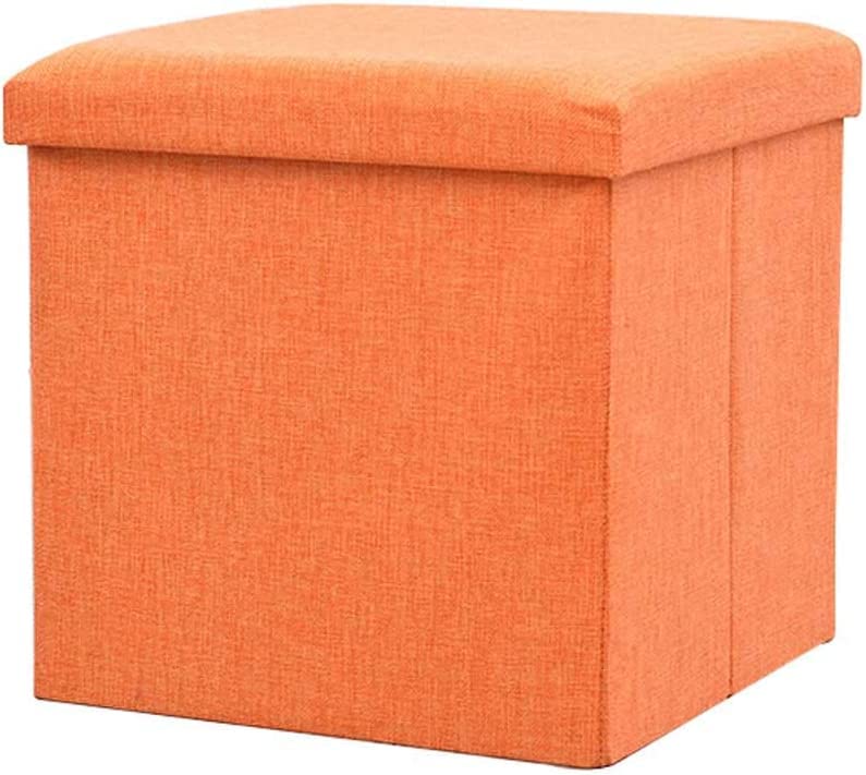 Candora Storage Footstool Folding Foot Stool, Foldable Ottoman Storage Seat, Foot Rest Stool, Portable Toy Storage Box with Thick Sponge Lid (Orange, 14.96 * 14.96 * 14.96 in)