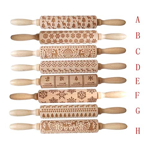 image for Graysky Wooden Christmas Embossed Rolling Pins, 3D Engraved Carved Xma