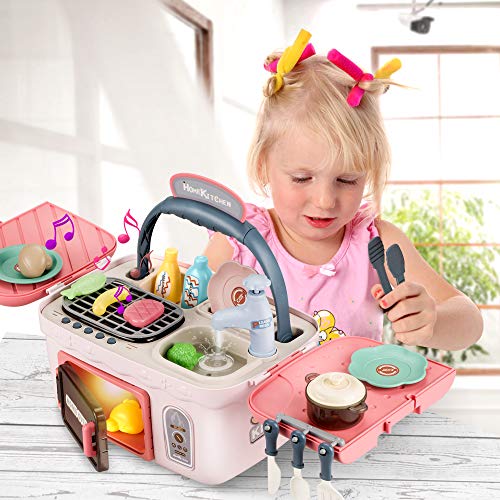 GrowthPic Play Kitchen Picnic Basket for Kids, Toy Kitchen Sets for Girls Boys Gift with