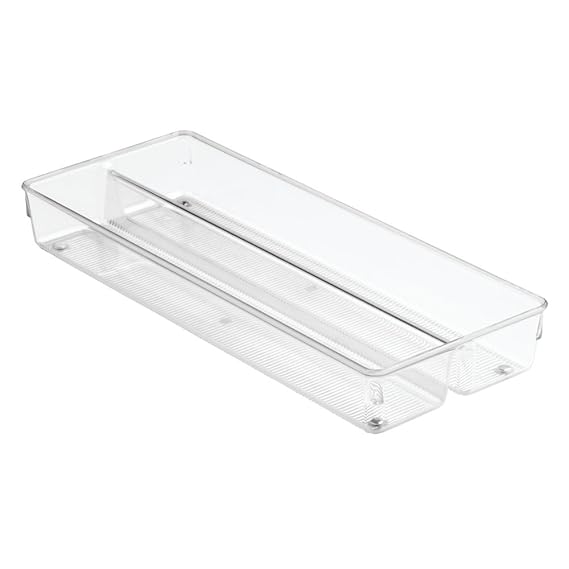 iDesign Linus Schubladenorganizer, großer Schubladeneinsatz aus Kunststoff für Besteck und andere Utensilien, durchsichtig