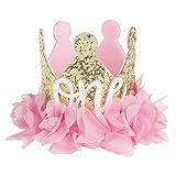 Love Sweety Baby Rose Flower Golden Crown Birthday Headband Hair Accessories (Chiffon Flower ONE)
