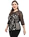 Chicwe Women's Stretch Contrast Lined Plus Size Floral Printed Lace Top 1X-4X