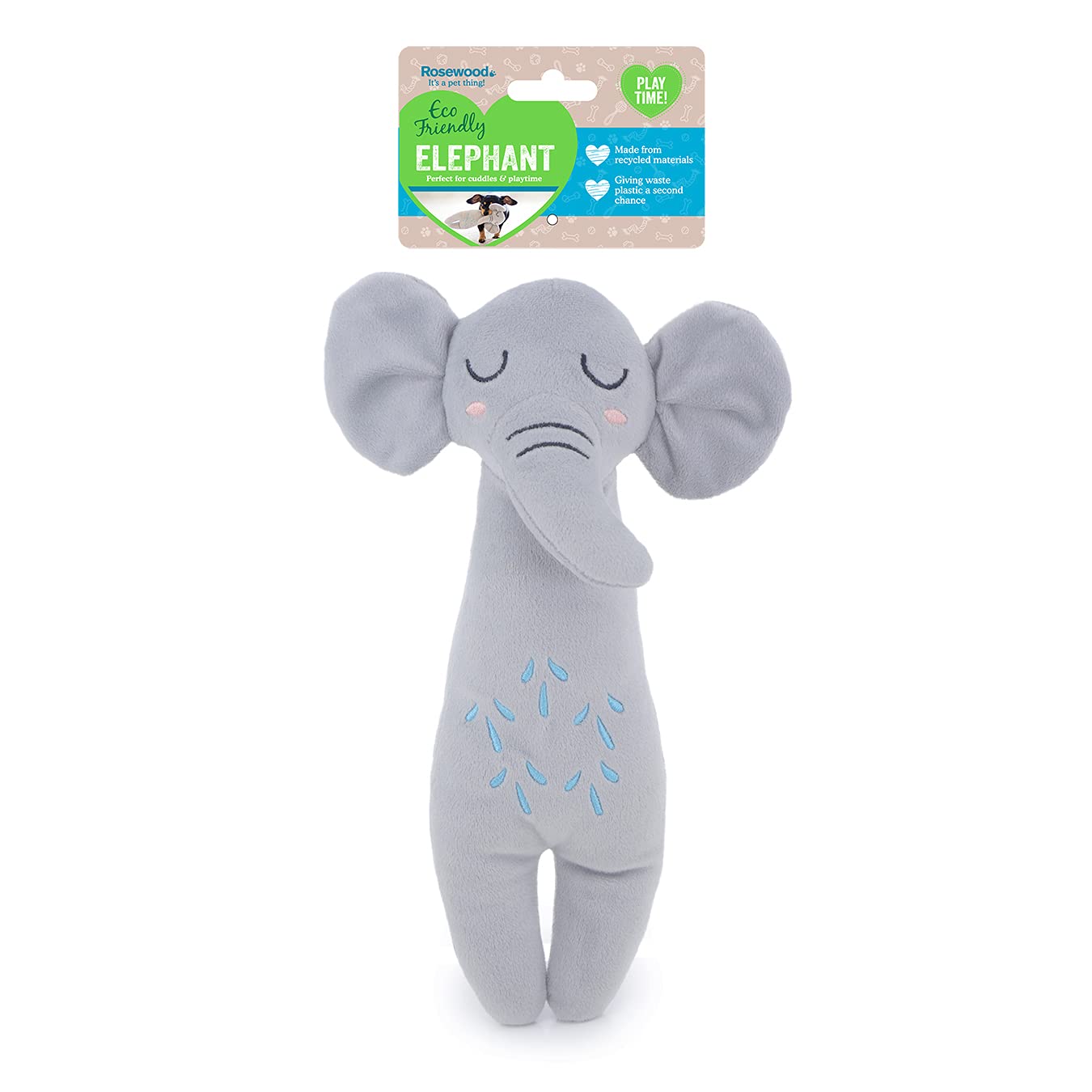 Rosewood Eco Friendly Plush Elephant Dog Toy with Squeaker