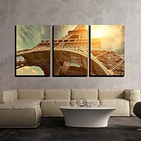 3 Piece Canvas Wall Art - The Eiffel Tower is One of The Most Recognizable Landmarks in The World Under Sun Light - Modern Home Art Stretched and Framed Ready to Hang - 16"x24"x3 Panels