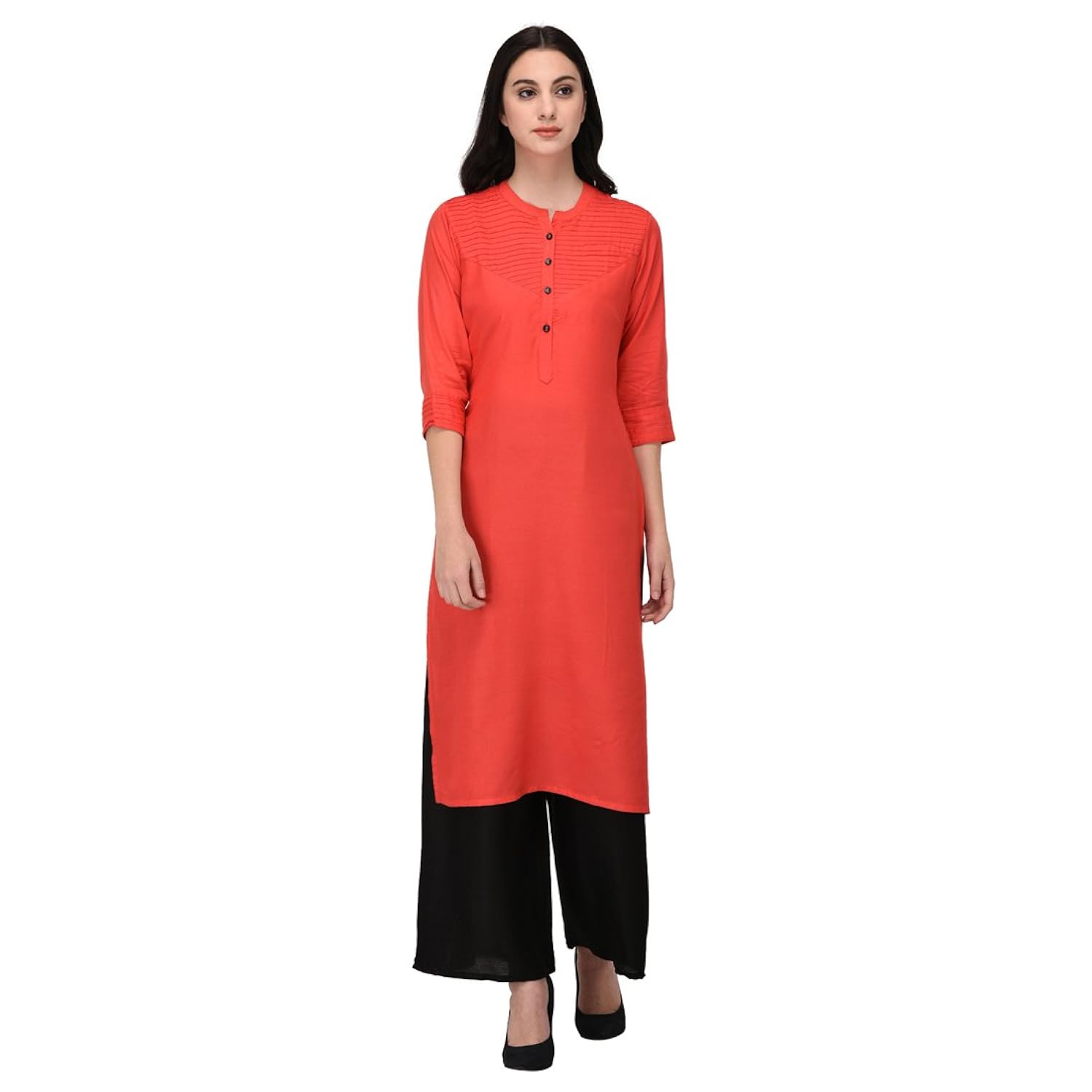inaayo women's rayon 3/4 sleeve solid straight kurti with matching plazzo