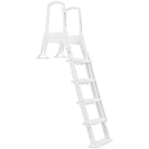 XtremepouwerUS Deluxe Incline Above Ground in-Pool Swimming Pool Ladder Pool Step Adjustable Ladder, White