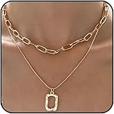 Navirix Gold Layered Square Pendant Necklace for Women Stackable Hollow Rectangle Choker Necklaces Adjustable Geometric Chain Necklaces Jewelry Accessories