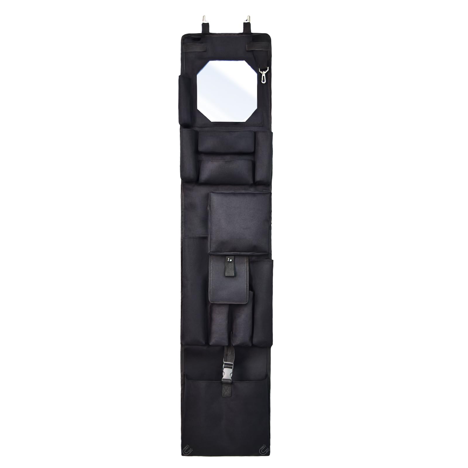 Photo 1 of Police Style Magnetic Hanging Locker & Closet Door Organizer, Multiple Size Pockets - 51.2 x 11 Inches, with 4 Corner Magnets for Police, Security, Law Enforcement Lockers (Black)
