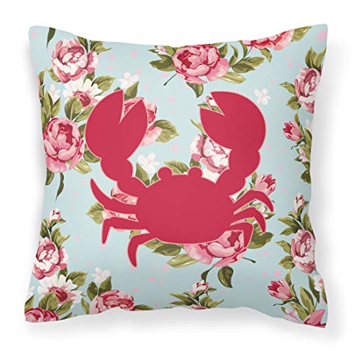 Caroline's Treasures BB1104-RS-BU-PW1414 Crab Shabby Chic Blue Roses Decorative Pillow, Large, Multicolor