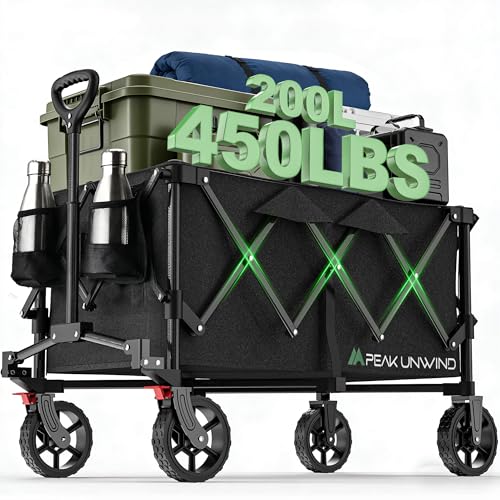 Wagons Carts Foldable,Collapsible Wagon with Wheels,450LBS Heavy Duty Beach Wagon Cart,Lightweight Portable Folding Utility Wagon Cart with Cup Holders for Camping, Garden, Sports, Grocery pcs