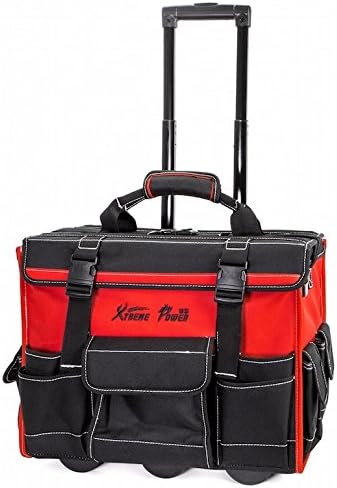 18" Rolling Tool Bag With Wheels Portable Heavy Duty Telescoping Handle Technician Carpenter Mechanics Electrician Storage Organizer Tote Pouch Backpack Large Main Compartment For Easy Tool Access