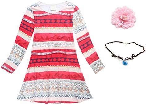 Children Little Girls Digital Print Princess Moana Dress and Tone Pandent and Head Flower Set for Kids Custome Cosplay(130 Long)