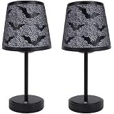 Black cordless charging touch Table Lamp, 3-level brightness adjustment, equipped with metal lampshade, ambient lightingTable Lamp, 2-piece set for dining/bar/living room/room/bedroom (bat pattern)