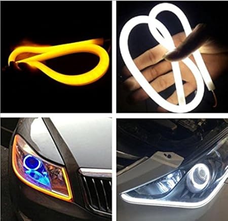 Amazon Taswk 車汎用led シリコン チューブ ライト 湾曲 ウインカー ポジション ホワイト アンバー 2本 45cm Ledテープ 車 バイク