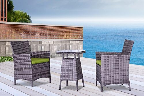 The San Tropez Collection - 3 Pc Outdoor Rattan Wicker Sofa Patio Furniture Set. Choice of Set &amp; Cushion Color (Mixed Grey / Lime Green Cushions)
