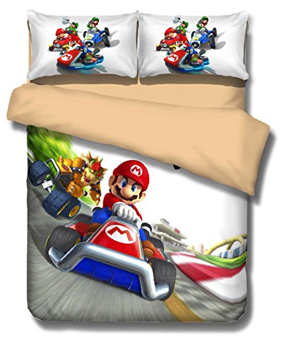 3D Mario Cartoon Bedding Sets - MeMoreCool Polyester Reactive Printing No Fading No Filler Only Cover American Size Full 3PC
