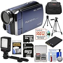 Bell & Howell DV30HD 1080p HD Video Camera Camcorder (Blue) with 32GB Card + Battery + Case + Tripods + LED Video Light + Kit