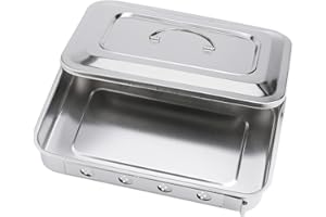 LVCHEN 201 Stainless Steel Surgical Tray - Professional Dental Instrument Tray Medical Disinfection Dish with Lid & Recessed Handle Grip