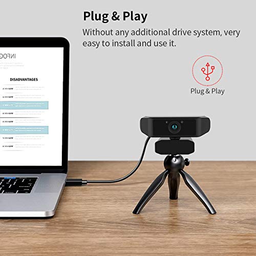 Webcam with Microphone1080P Full HD KKUYI for Video Live Streaming, USB 2.0 Desktop Laptop Computer Web Camera with Auto Light Correction, for Windows Mac OS, Conference, Gaming, Online Classes