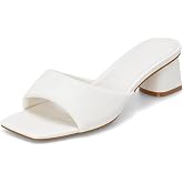 MIRAAZZURRA Heel Mules for Woman Square Open Toe Chunky Block Short Low Heel Slip on Heeled Sandals Casual Comfort Party Shoes