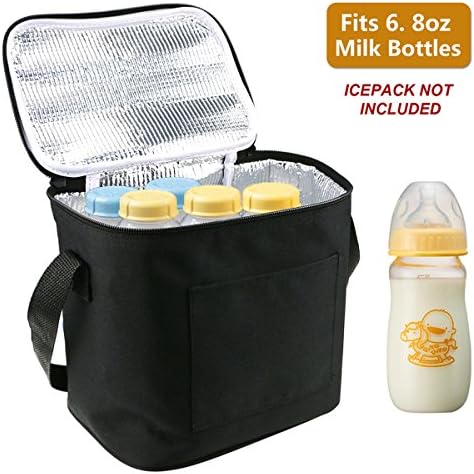 Breast Milk Baby Bottle Cooler Bag, Homga Breastmilk Insulated Cooler Tote Storage w/Air Tight Lock in The Cold & Preserve Important Nutrients (Fits up to 6 Large 8Oz. Bottles) (Black)