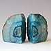 JIC Gem Teal Agate Bookends Heavy Duty Book Ends for Shelves Geode Book Ends with Rubber Bumpers for Office Décor and Home Decoration(1 Pair, 2-3 LBS)