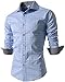 Beninos Men's Casual Long Sleeve Plaid Slim Fit Dress Shirts (5039 Light Blue,M)