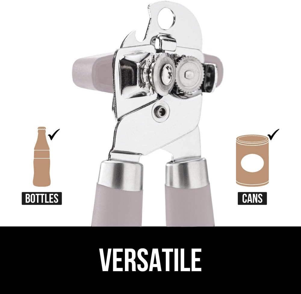 Gorilla Grip Manual Can Opener, Handheld Comfortable Grip, Oversized Easy Turn Knob, Built in Bottle Opener, Hangs for Convenient Kitchen Storage, Blades Easily Open Tin Cans for Smooth Edge, Almond: Kitchen & Dining