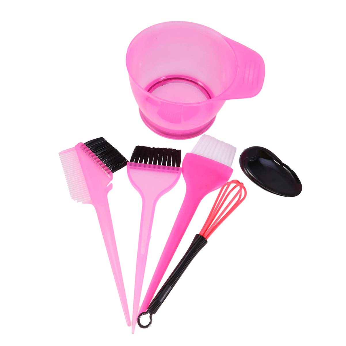 6pcs Hair Dye Coloring Kit with Hair Color Bowl Hair Dyeing Brush Hair Coloring Tool Kit Hair Bleach Tinting Tool for Salon Home Rosy