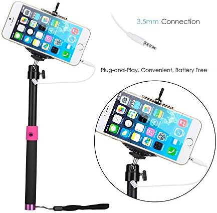 Selfie Stick, Carrdone Plug-N-Snap Self Portrait Extendable Handheld Monopod Stick with Adjustable Phone Holder with Built-in Remote Shutter - Charge Free - Designed for Apple iPhone and Android Smartphones(Black)