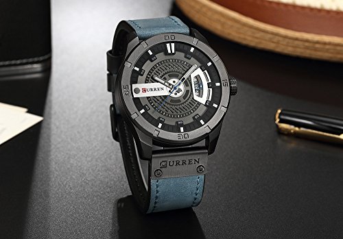 CURREN 8301 Top Brand Luxury Watch Men Date Display Cuero Creativo Cuarzo Relojes de Pulsera Azul - Imagen 4